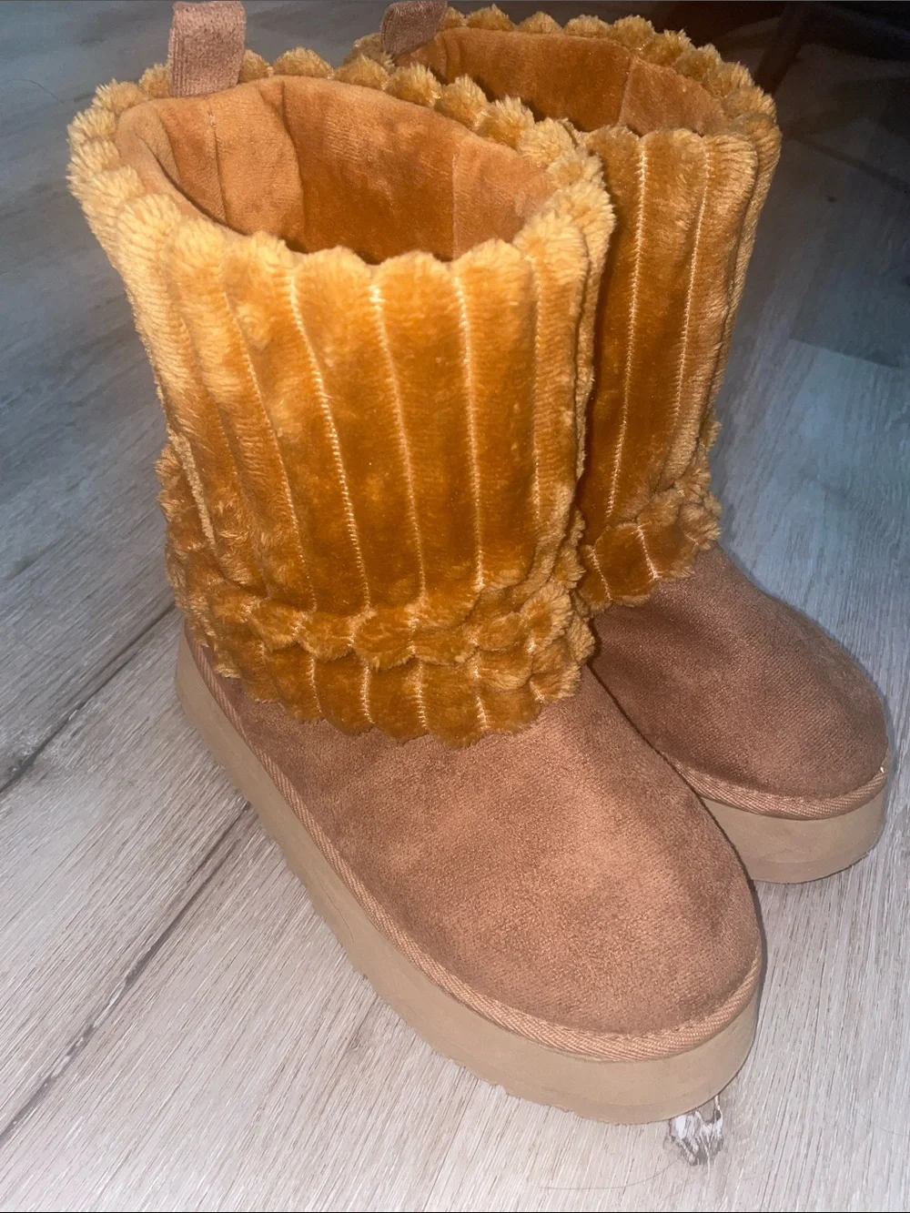 Cozy Faux Suede Ruffle Cuff Boots | Women’s Size 8